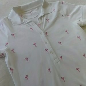 J. Crew Flamingo Print Classic Pique Cotton Polo